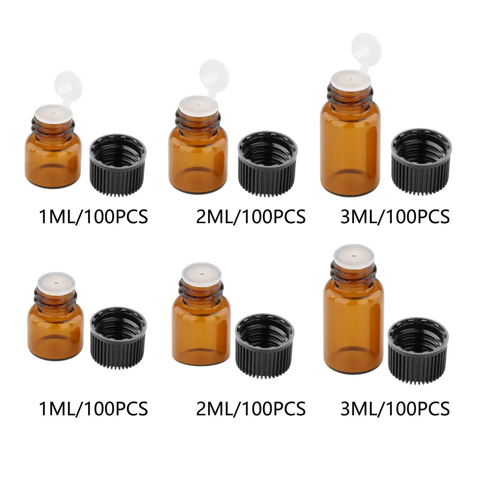100Pcs Amber Mini Glass Bottle W/Orifice Reducer Screw Cover Leakproof Small Essential Oil Bottle for Chemical Liquid Perfume
