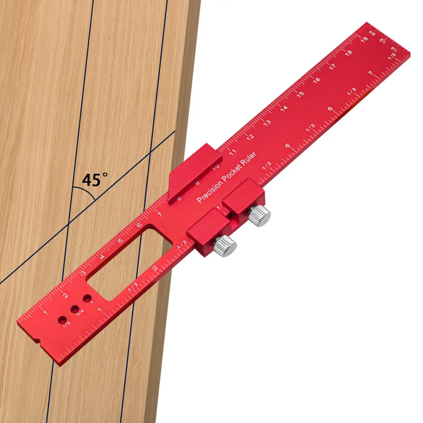 Pocket Ruler Aluminum Woodworking Ruler 45 Degree Sliding Designed 1/2
