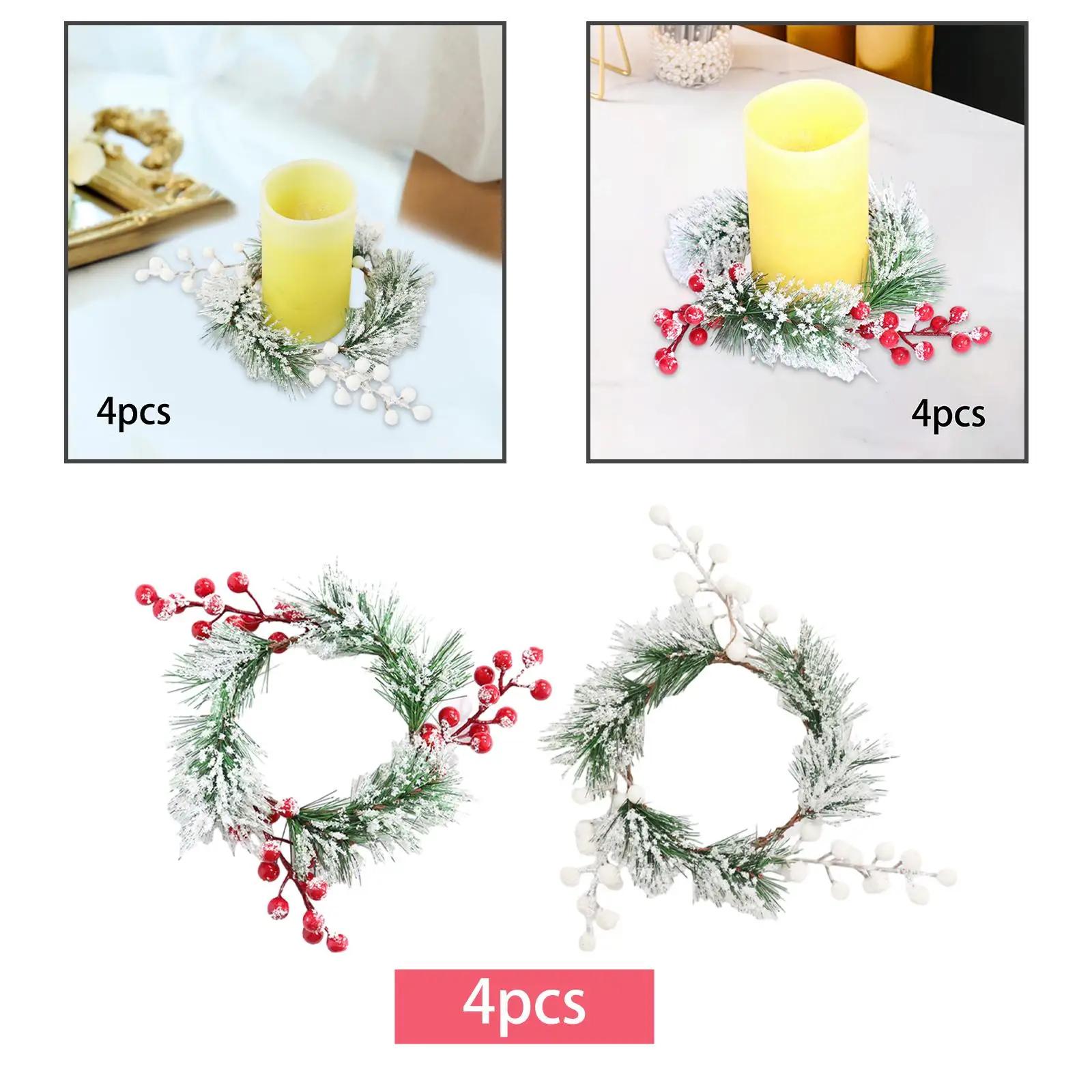 4Pcs Pillar Candle Ring Wreath Candle Holder for Thanksgiving Wedding Dinner