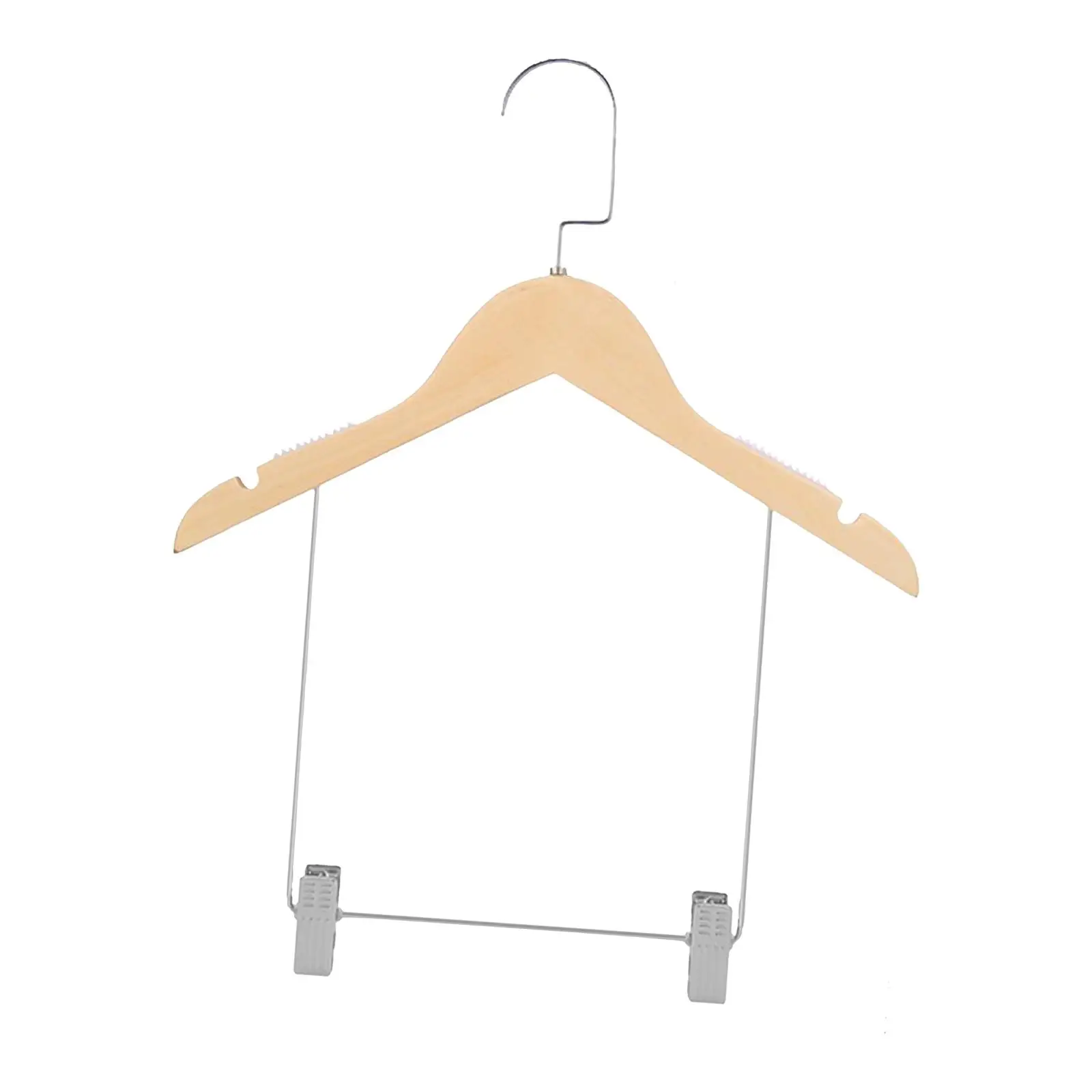Wooden hangers with shoulder grooves with adjustable metal clips Heavy duty 360