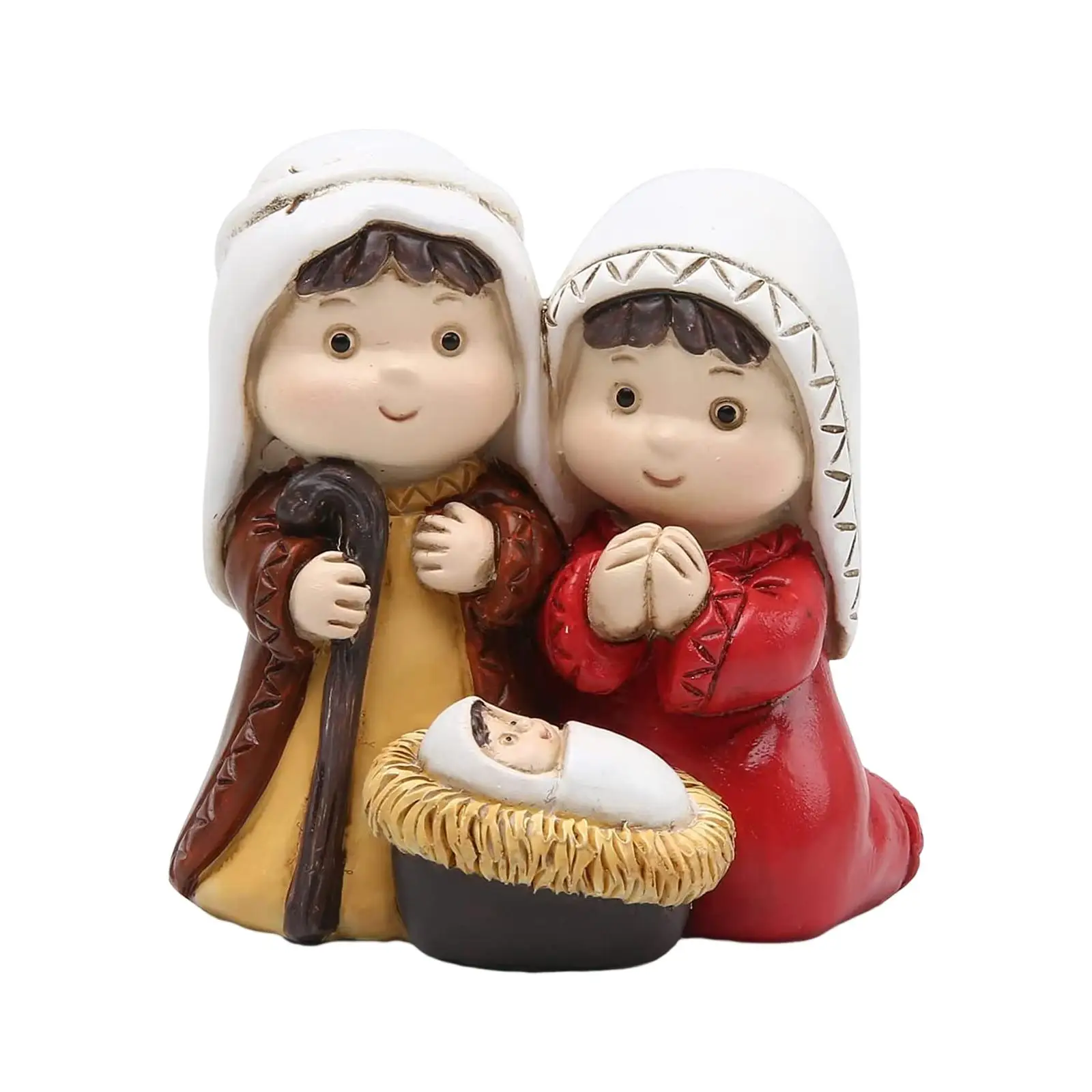 Holy Family Figurine Catholic Nativity Scene Crib Figurine for Office