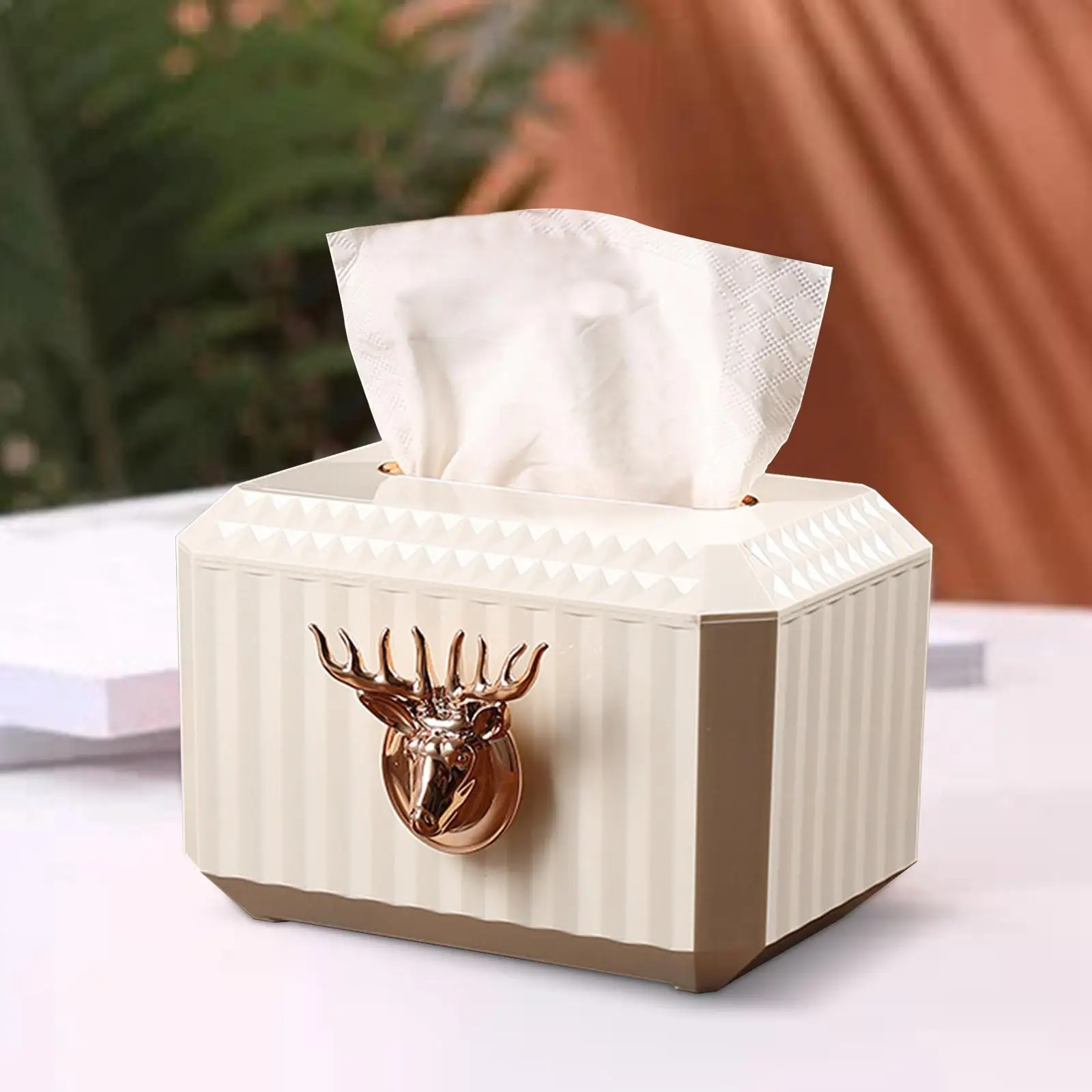 Luxury Tissue Box Cover Decorative Organizer Deer Head Sculpture Napkin Paper Holder for Dresser Countertop Home Restaurant Car