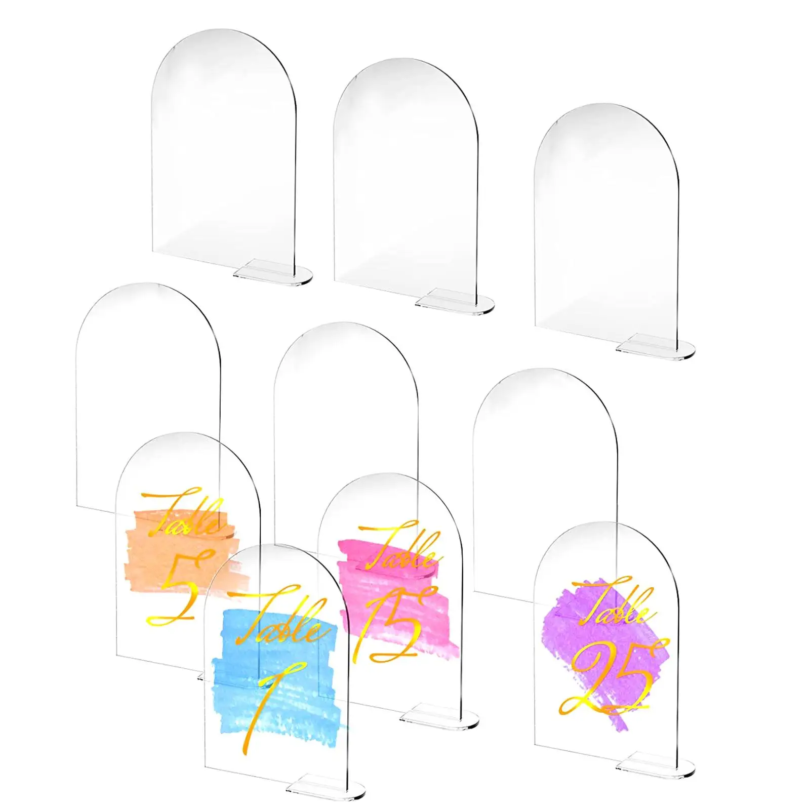 10x Acrylic Place Cards Seating Chart Card with Stand Arched Table Numbers Signs Acrylic Plates for Party Reception Decoration