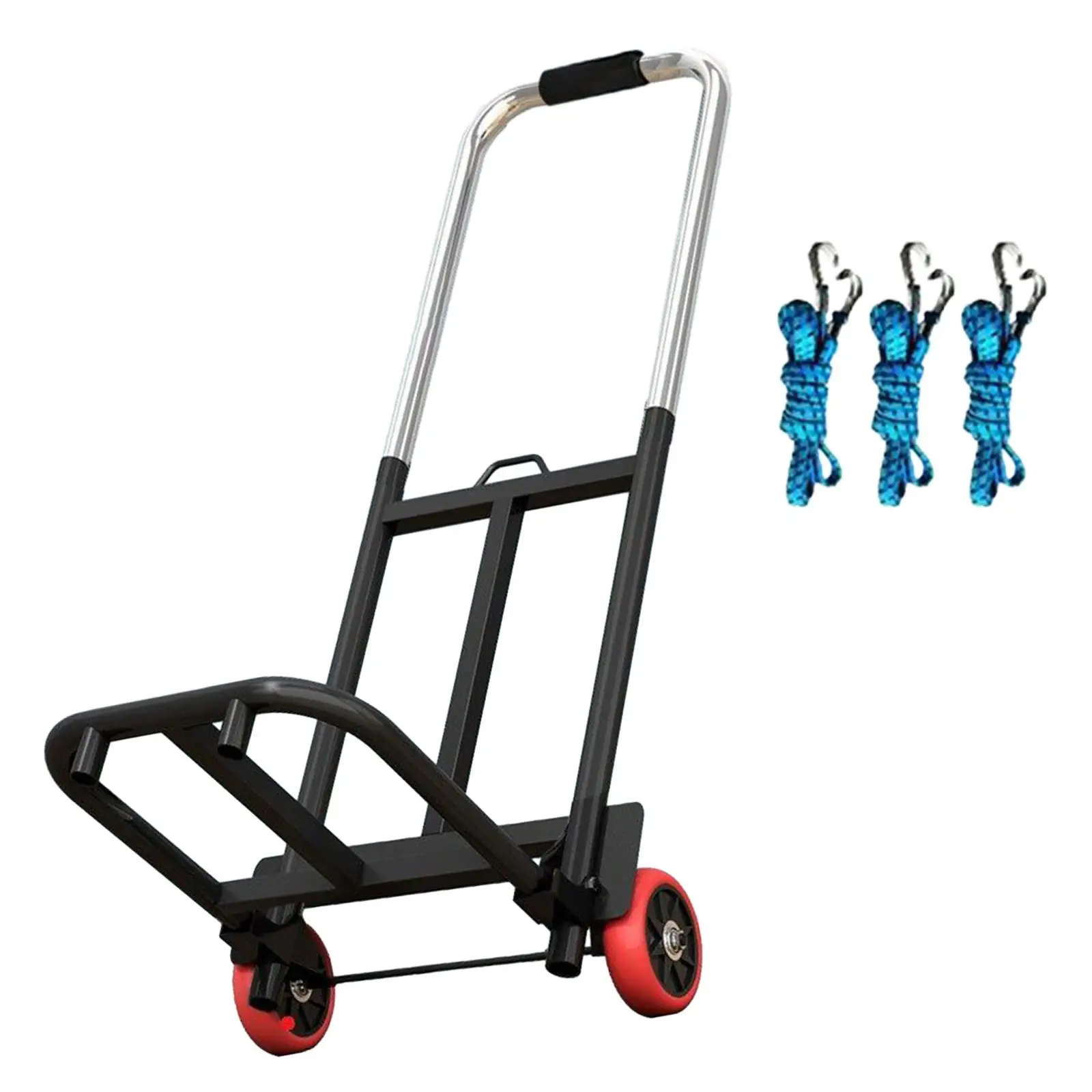 Foldable Hand Truck Luggage Hand Cart Sturdy Telescopic 50cm-80cm Adjustable Handle with 3 Elastic Ropes for Personal Travel