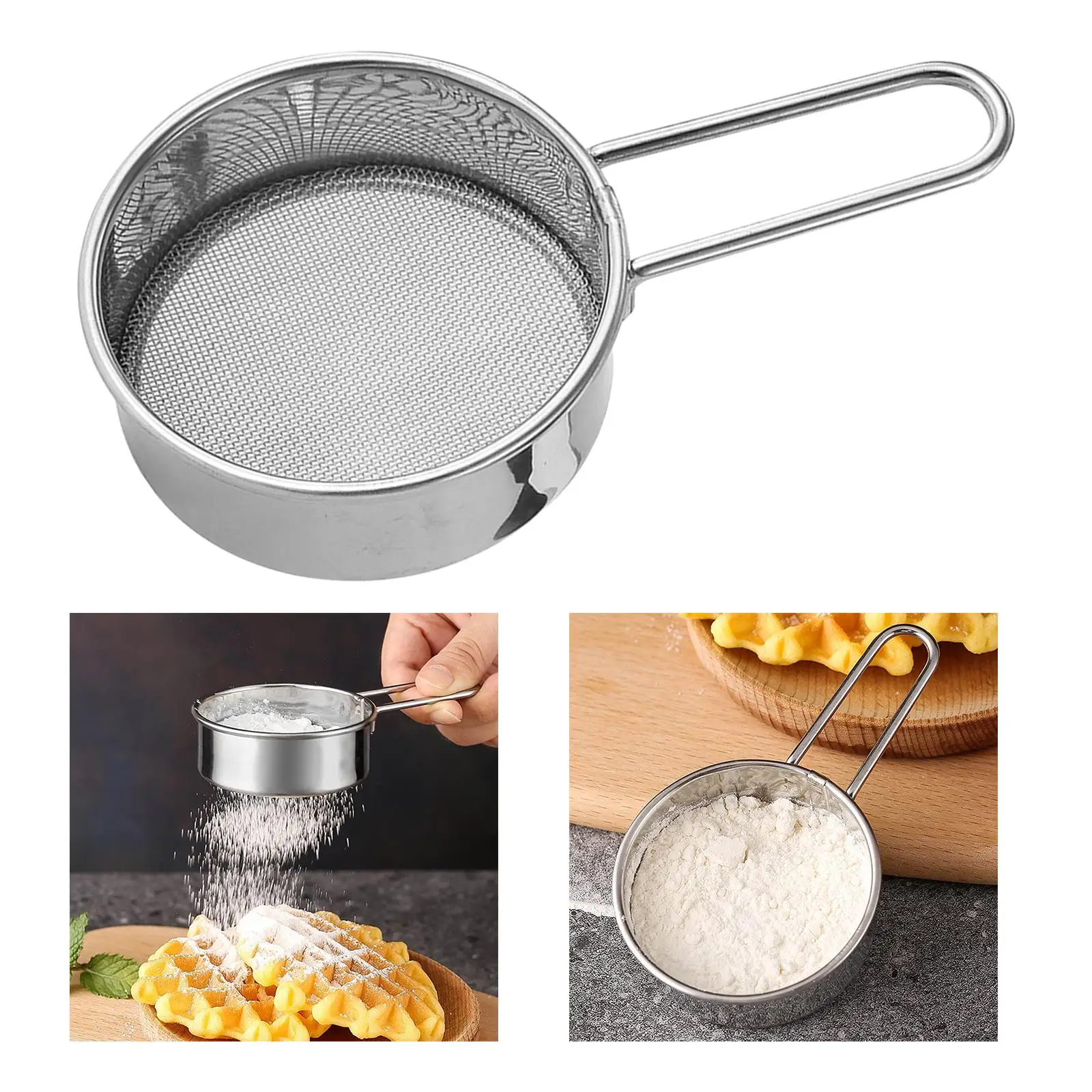 Stainless Steel Flour Sifter Multipurpose with Handles Mini Kitchen Accessories Kitchen Oil Strainer for Spices Baking Sugar