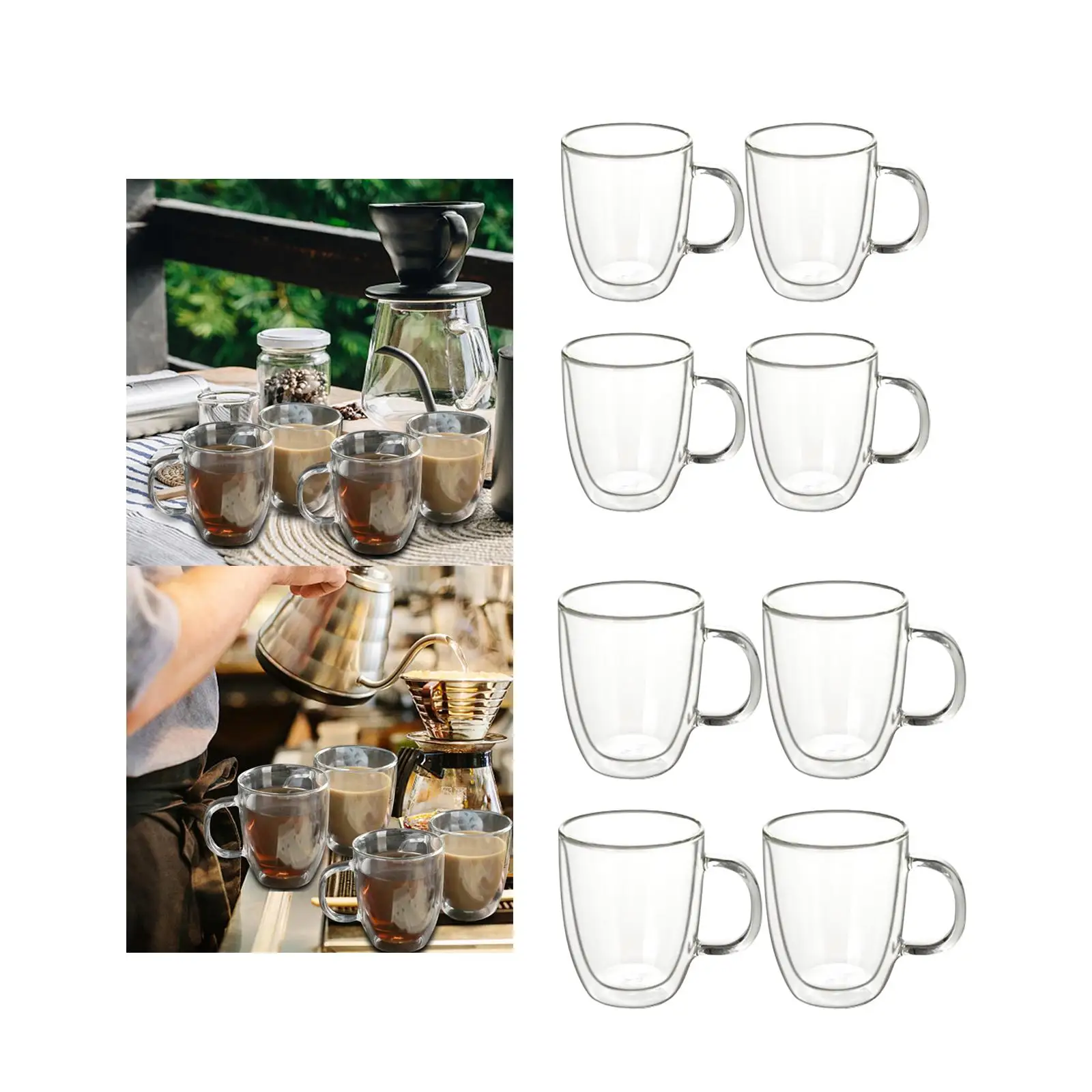 4 Piece Double Wall Glass Cup Drink Mugs Anti-Scalding Heat Resistant Hand Blown Insulated Coffee Mug for Tea Cappuccino Coffee