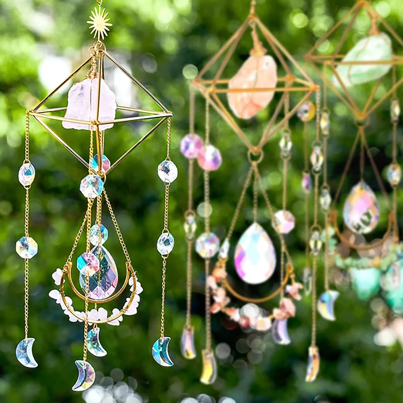 Handmade Sparkling Crystal Bead Hanging Rainbow Suncatcher Home Garden 40cm 