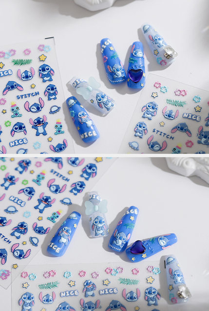 1PCS New Cute Cartoon Stitch 5D Nail Stickers Nail Art Decoration