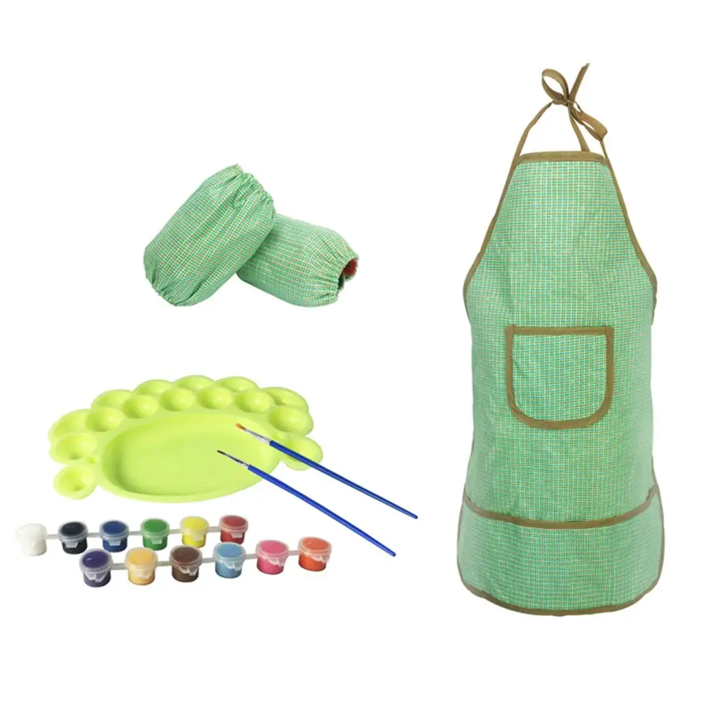Set of Apron Oversleeve Palette Oil Paints Brush Kits Craft Art Drawing Toys