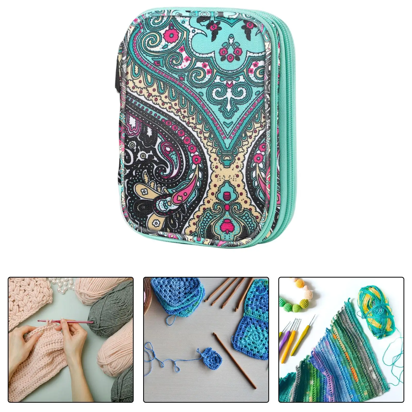 Knitting Needle Storage Bag with Zipper Easily to Carry Needle Scissors Knitting Needle Sewing Tool Pouch Crochet Hook Case