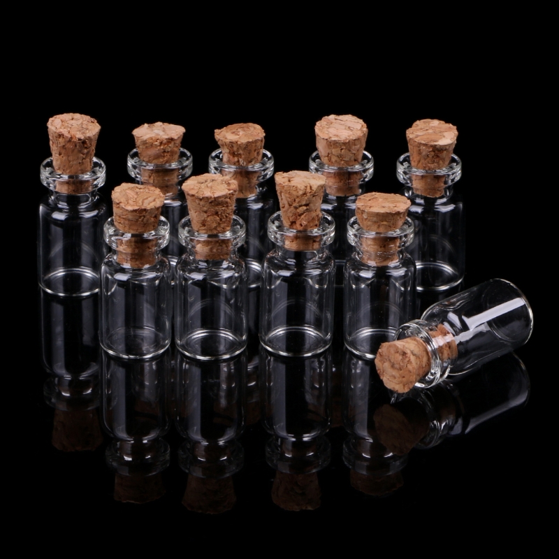 Description Picture 3 of item10pcs Mini Glass Wish Bottle Vial with Cork Stopper Storage Pendant 0.5/1ml