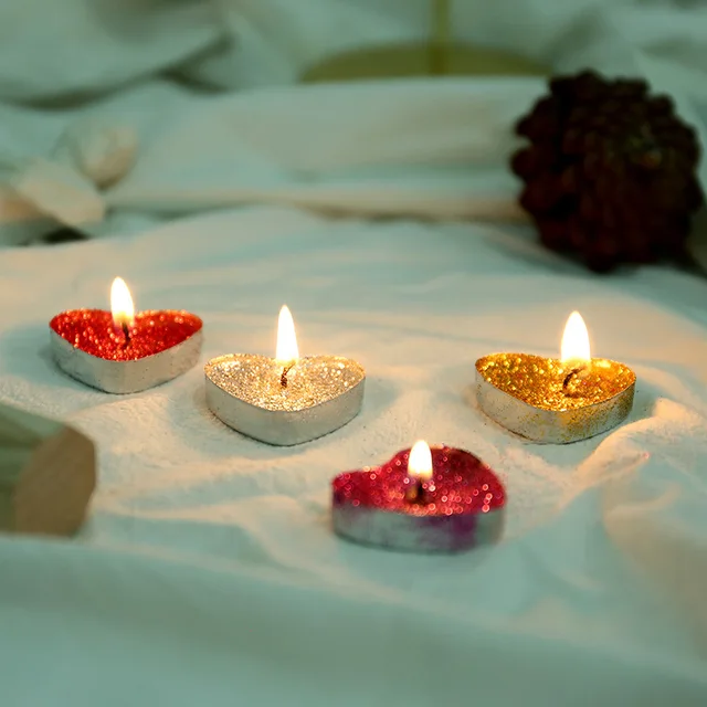 Bougies romantiques sans flammes en forme de cœur, 10 pièces, dorées, sans  fumée, pour anniversaire, saint-valentin, petites bougies d'ambiance