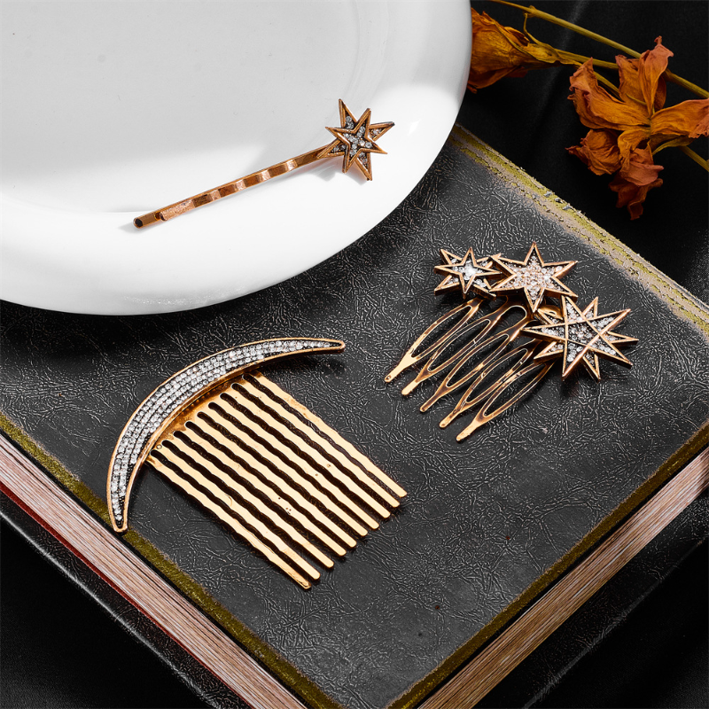 Best of Gold Hair Combs Hair Sticks Copper Metal Hairpin Moon Star Pattern Gold Retro Headwear For Women Chinese Style Hair Accessories Reviews & Tips