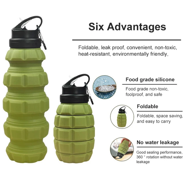 Plastic Grenade Water Bottle Silicone Cycling Sports Water Bottle  Retractable Folding High Temperature Resistant Water Bottle - AliExpress
