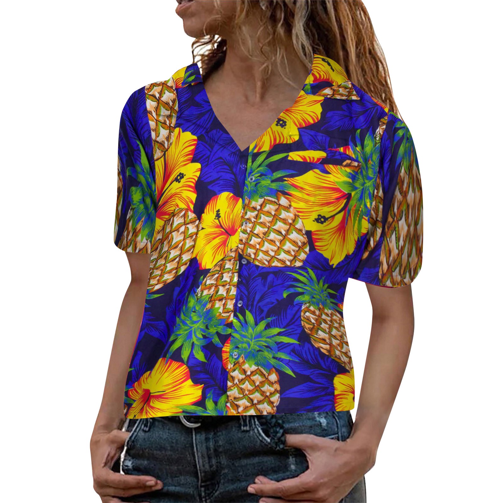 Title 21, Women Hawaiian Shirts Tropical Floral Pineapple...