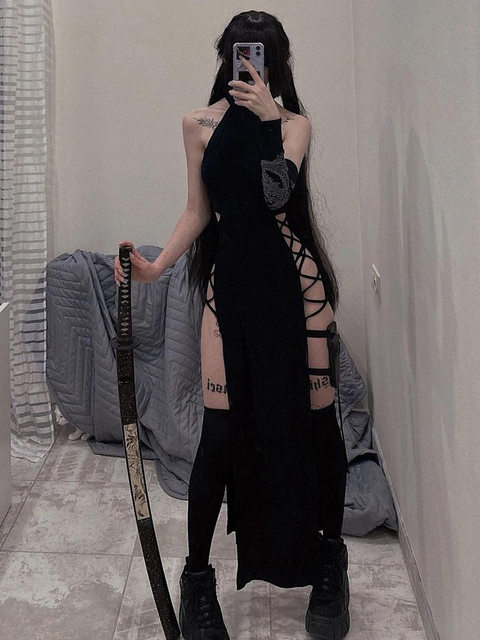 Cheap Bandage Cyber Y2k Sexy Strapless Dresses Mall Gothic Skew Hem Party  Mini Dress Women Grunge Style Backless Streetwear