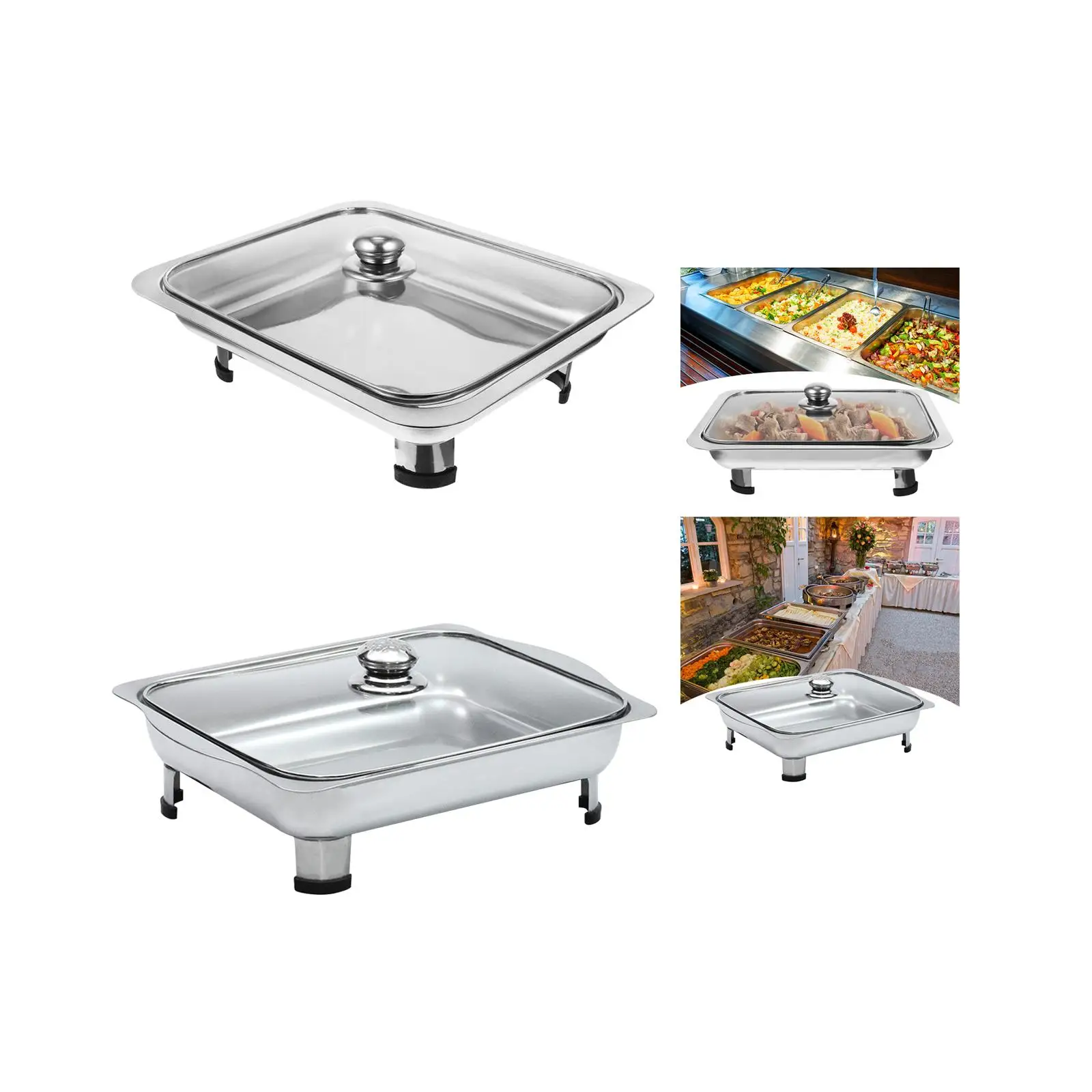 Buffet Dish Tray Food Warmer Transparent Cover Chafing Dish Stainless Steel Chafer for Picnic Wedding Parties Holidays Banquet