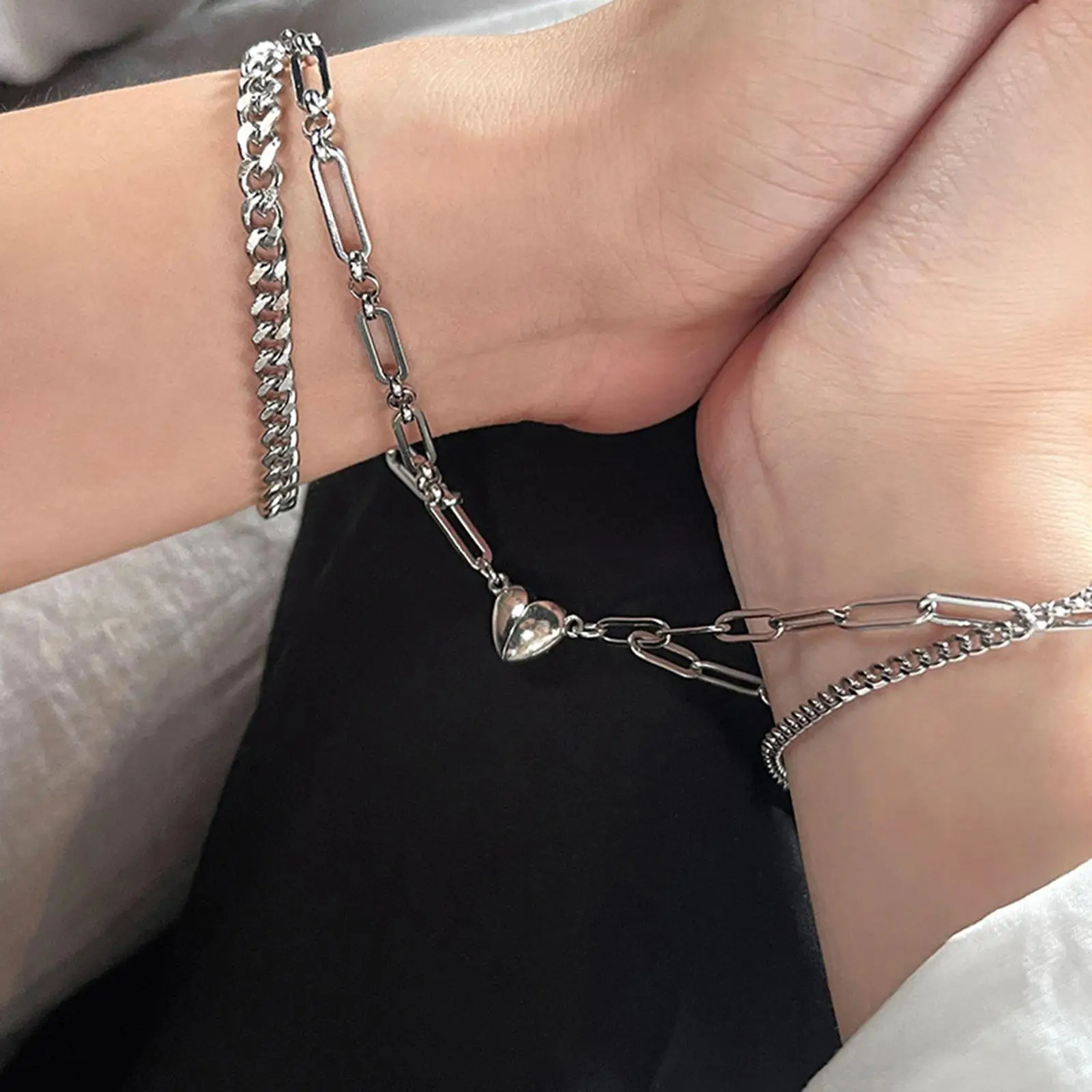 2 Pieces Titanium heart Magnetic Couple Bracelets Mutual Attraction Bracelets for friend Friendship Women and Men