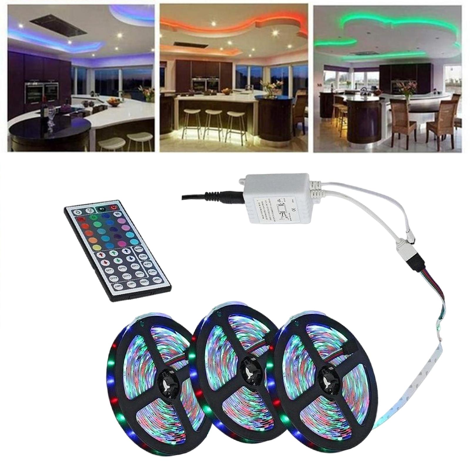 50ft 15M LED Strip Lights SMD3528 Rope Lamp Kit RGB Strong Adhesive Tape Color Changing for PC Room Bar Car Home Decoration