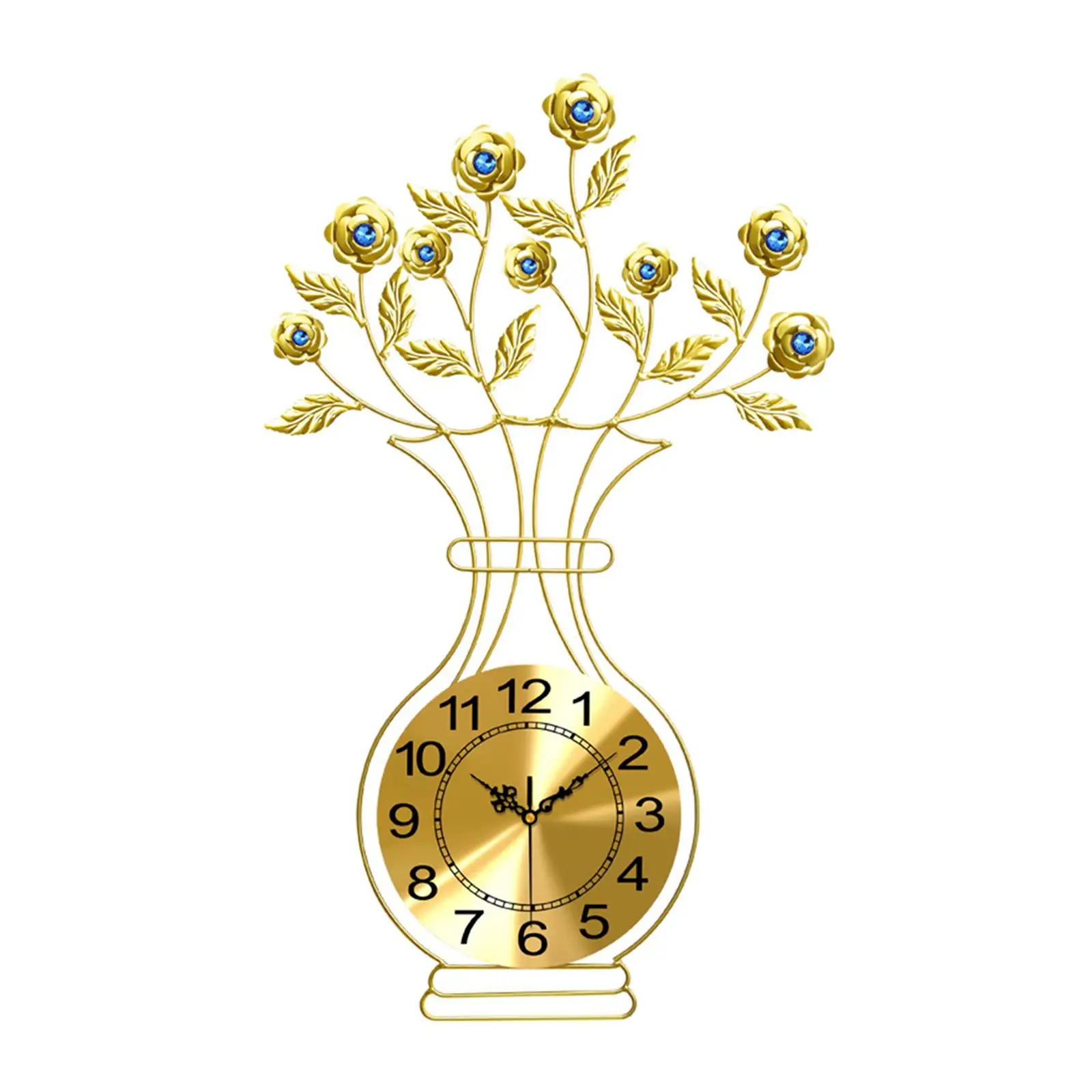 wall Clock Non Ticking Vase Ornament Decorative Leaves Decor Hanging for Dining Room Office Dorm Art Decor Hotel