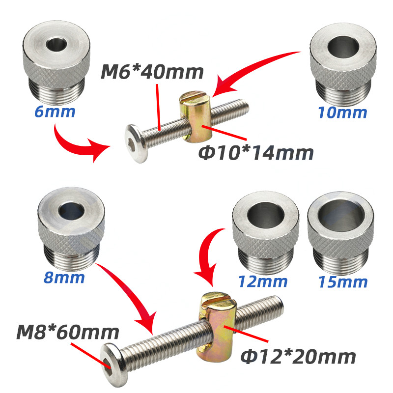 2-in-1-Schraubenvorrichtung, verstellbares Aluminium-Kreuzdübel-Bohrer-Führungsset, Holzbearbeitung, Taschenlochvorrichtung für Bett, Schrank, Schraubenstanzer, Locator – Detail 18