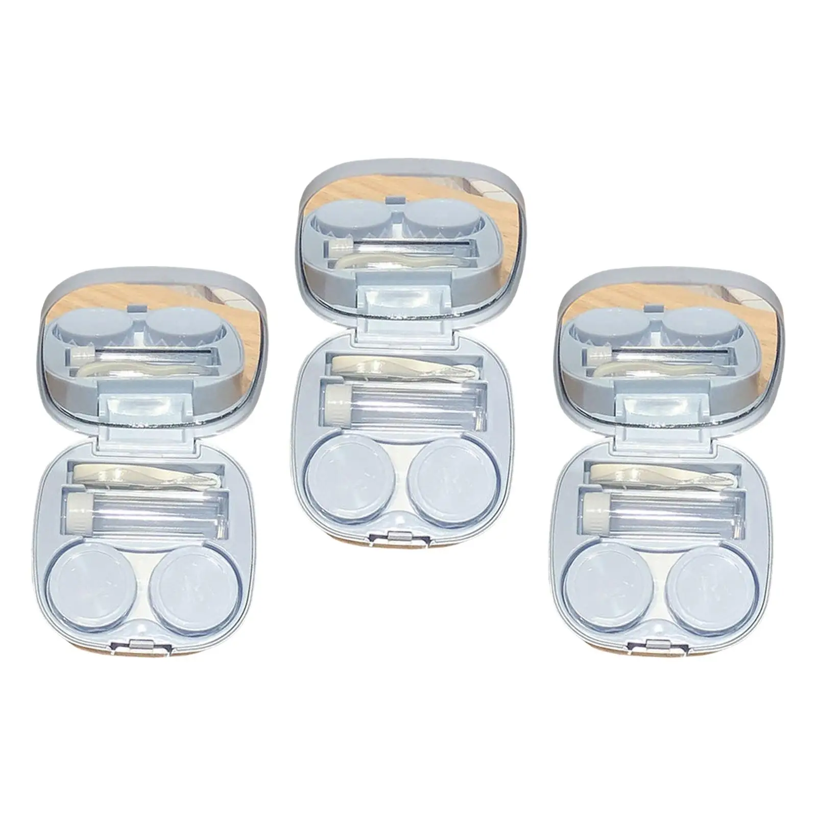 Pack of 3 Compact Contact Lens Case Kit with Mirror Leakproof Mini Contact Lens Storage Box for Daily Use Sturdy Small Size