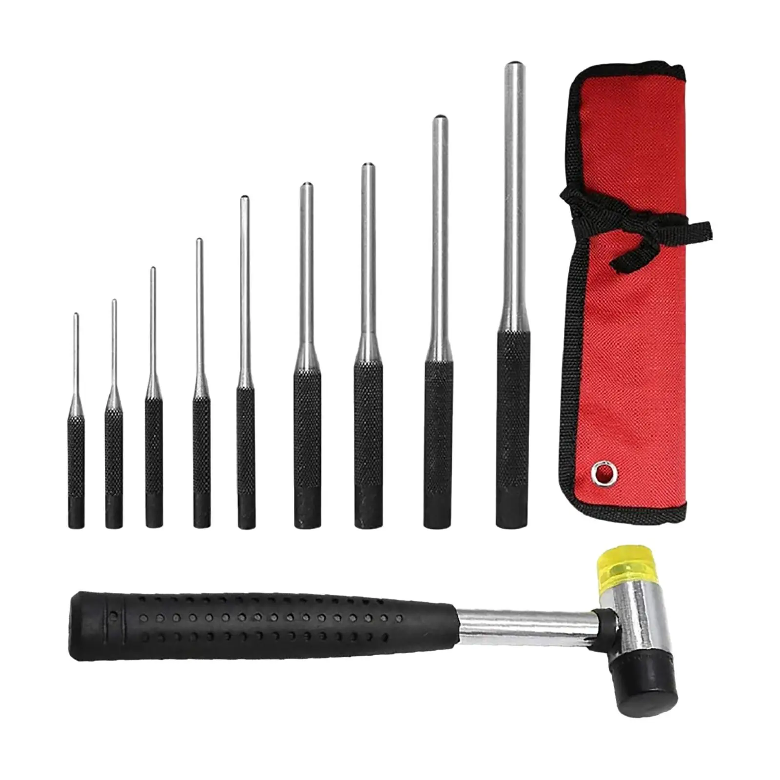 Roll Pin Punch Set with Storage Pouch, 9Pcs Steel Removal Tool Kit with Carrying Bag for Jewelers, Watch Repairers, Work, Retail