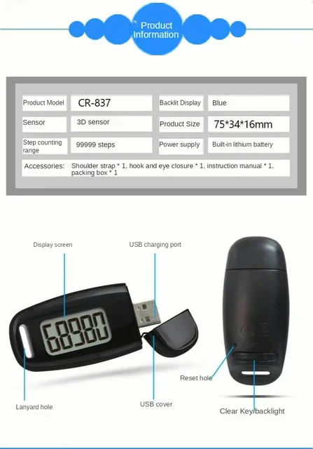 Step Counter For Walking With Backlight And Back Buckle, Pedometer