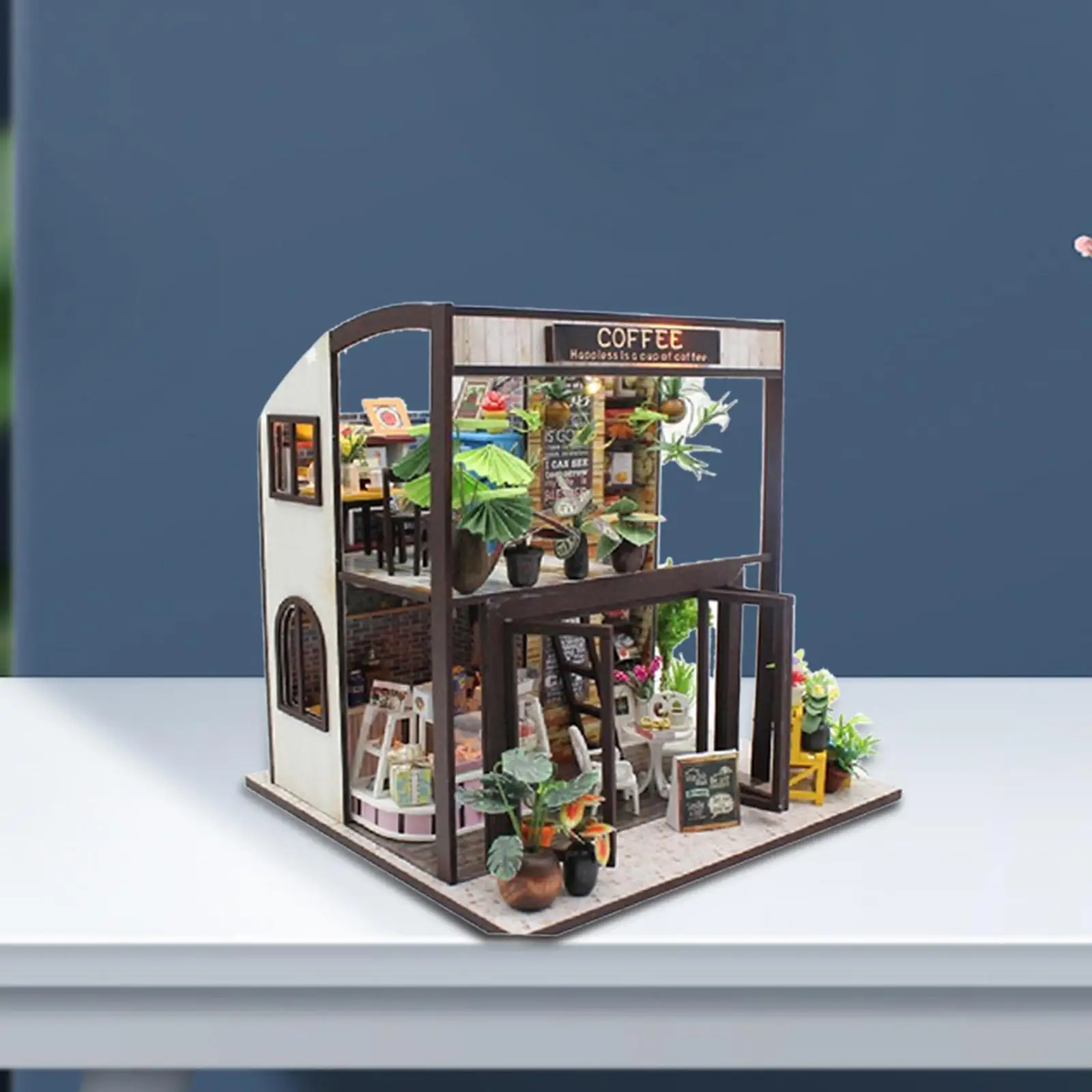 1:24 Scale Dollhouse Miniature Mini Wooden Coffee House W/  LED