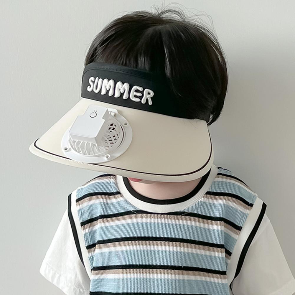 Sommer Kinder Sonne mit Mini Lüfter Leere Top Breite Krempe Visier Wandern Reise Sonnenschutz Mädchen Jungen Outdoor Hut_voghion.com