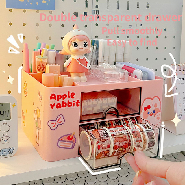 6-Grid Mini Drawer Desktop Storage Box Kawaii Desk Organizer