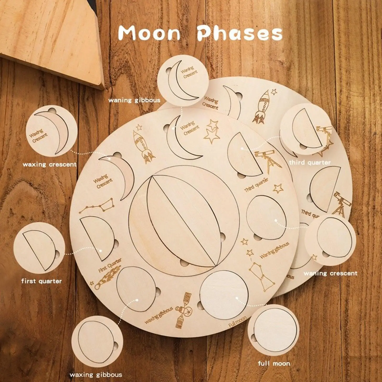 Montessori Moon Phase Puzzle Preschool Learning Activities Moon Cognition Jigsaw Development Game for Preschool Kids Children