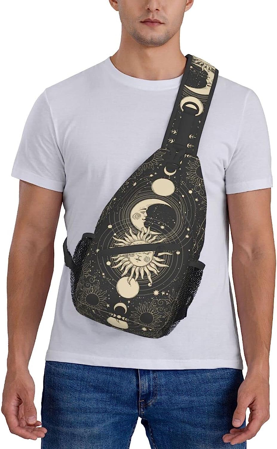 homens, sol, lua, estrelas, crossbody, mochilas casuais,