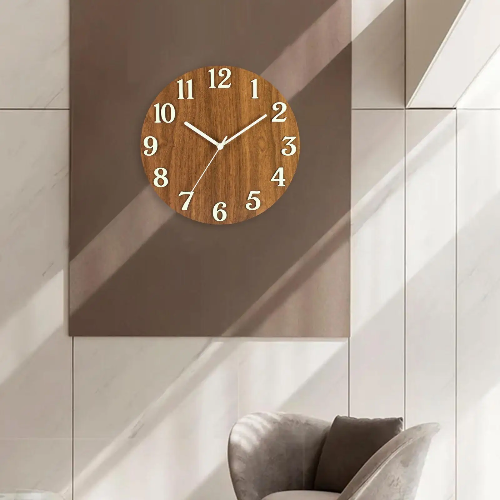 Modern Luminous Wall Clock Hanging Clock Non Ticking Battery Operated Analog Silent Round 12 inch for Dining Room Kitchen Home