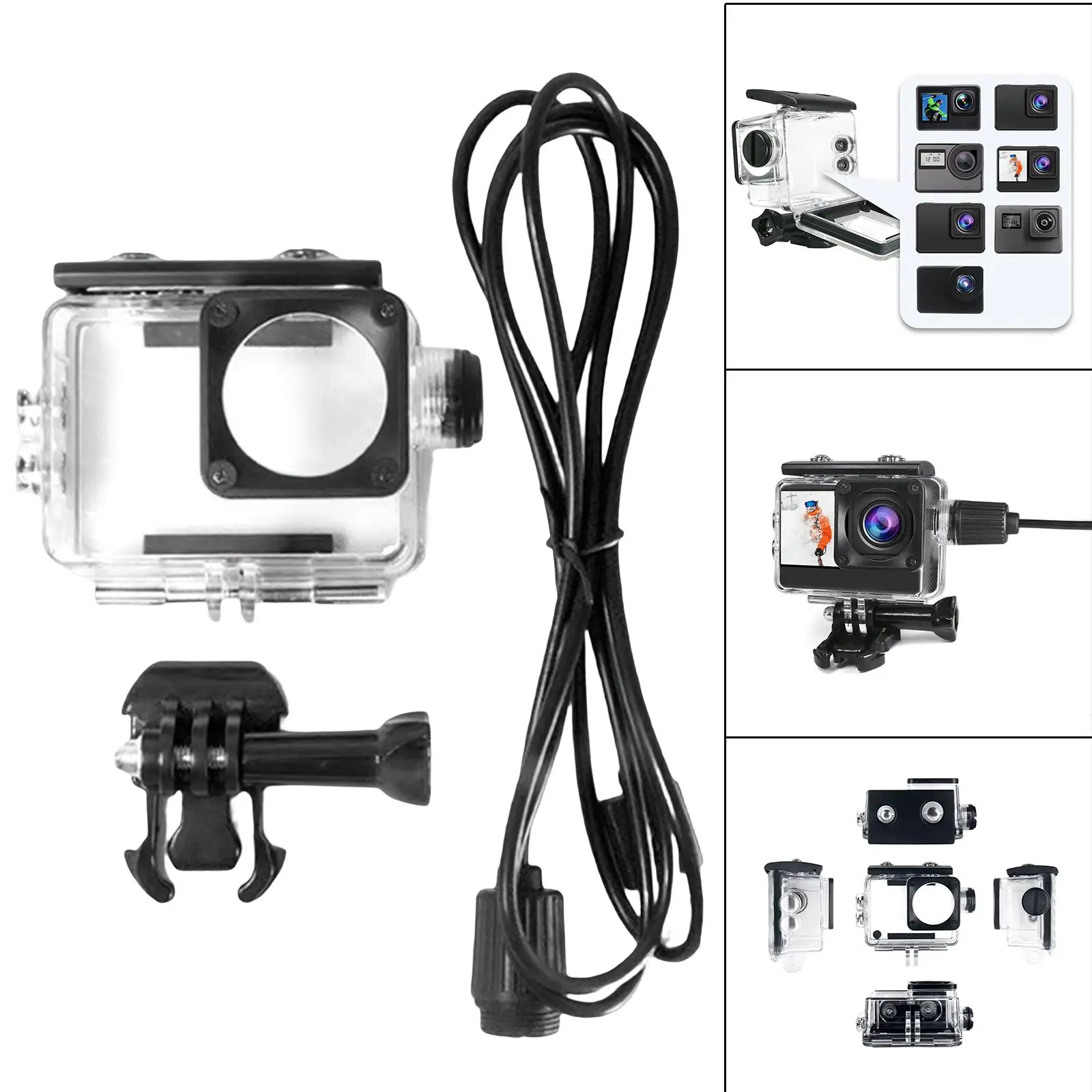 Action Video Cameras Waterproof Housing Case, Protect Cover Protective Dive Shell Frame Mount Transparent for 4K Eis WiFi