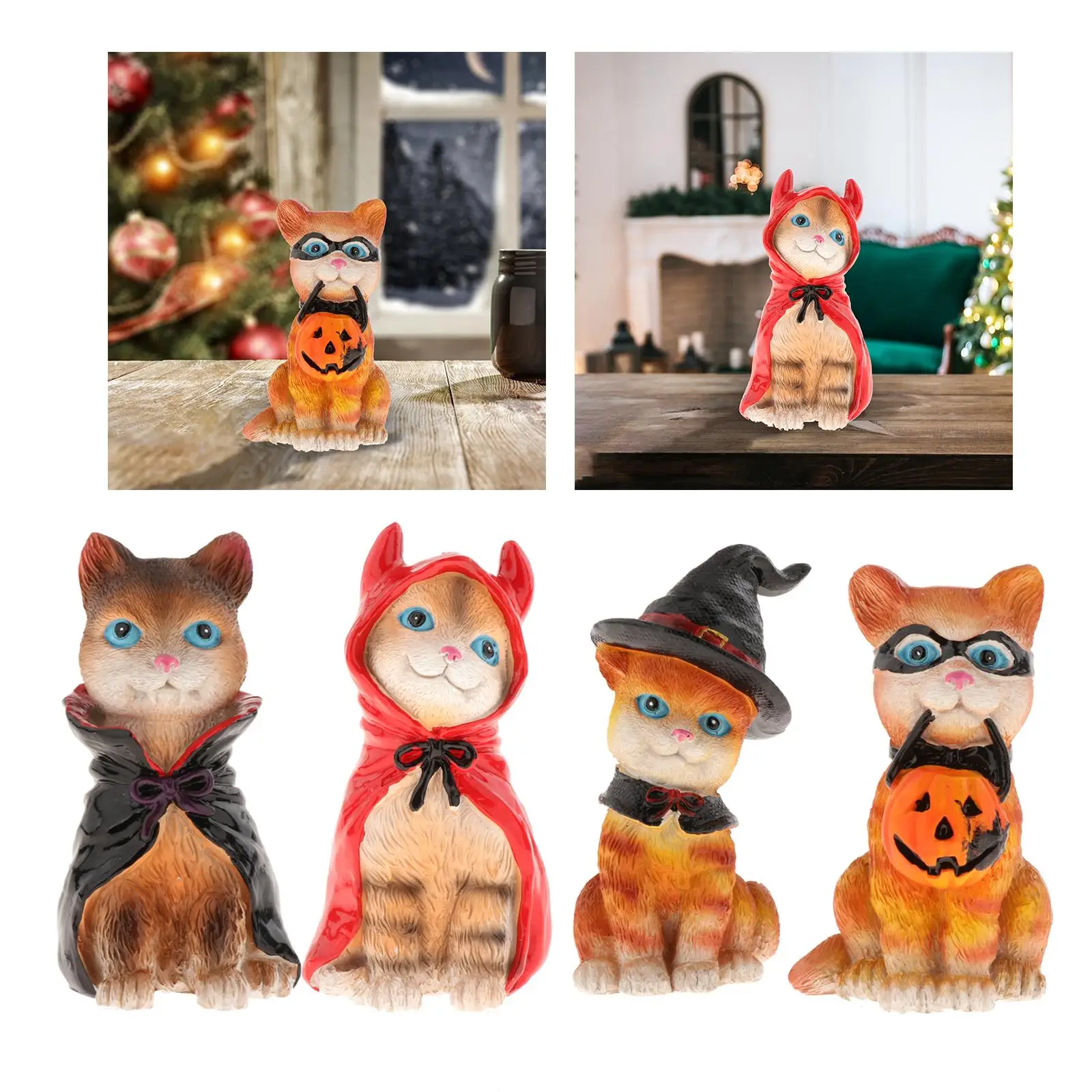 Cute Halloween Cat Statue Resin Craft for Car Dashboard Decor Souvenirs