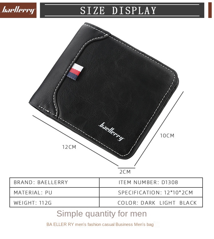 Baellerry Men's Short Wallet Stylish Horizontal Ultra-thin Open Wallet High-quality Card Holder_voghion.com