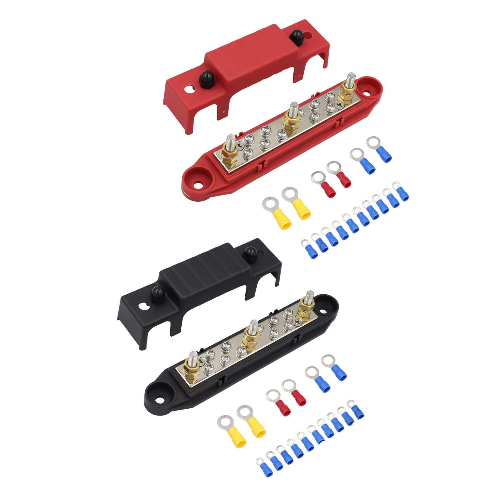 Bus Bars 3x M6 Post 10x Screw DC 48V 150A with Ring Terminals Premium Power Distribution Block Fit for Automotive Vehicle Car