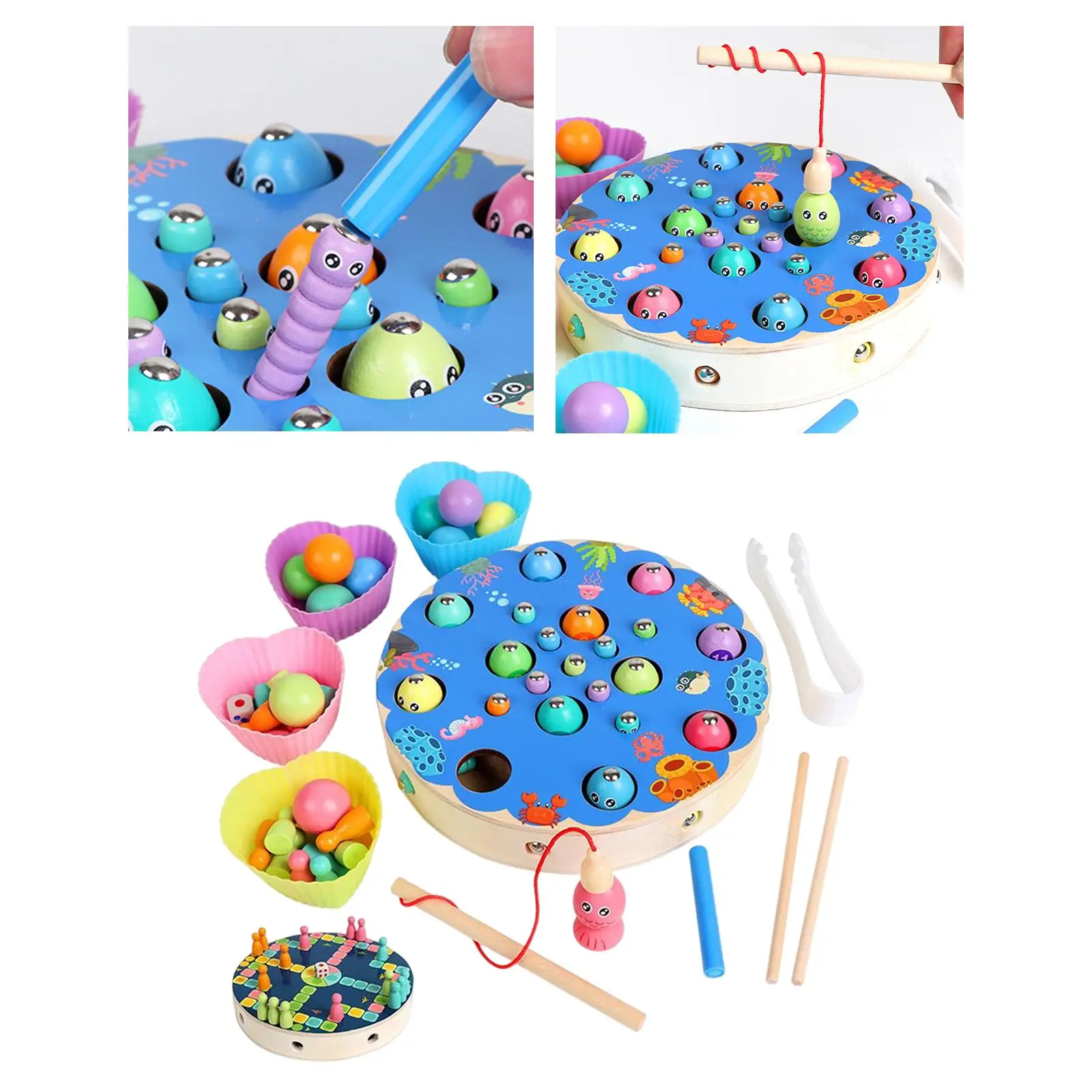 Wooden Fishing Game Fishing Pole Multicolor Chopsticks for Birthday Gift