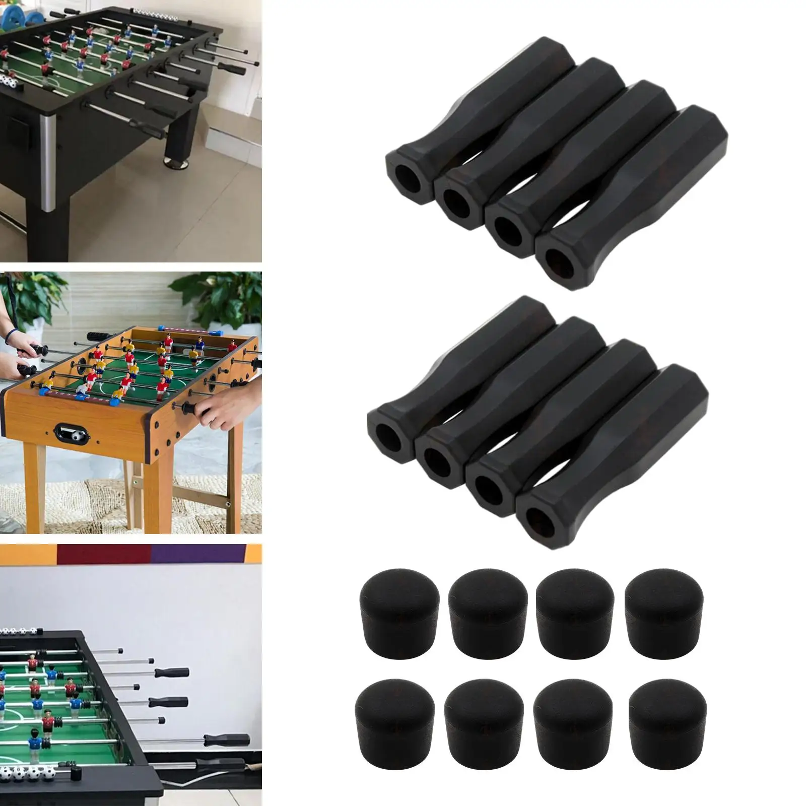 16x Octagonal Handles and Safety End Caps for Standard Foosball Tables Replacement
