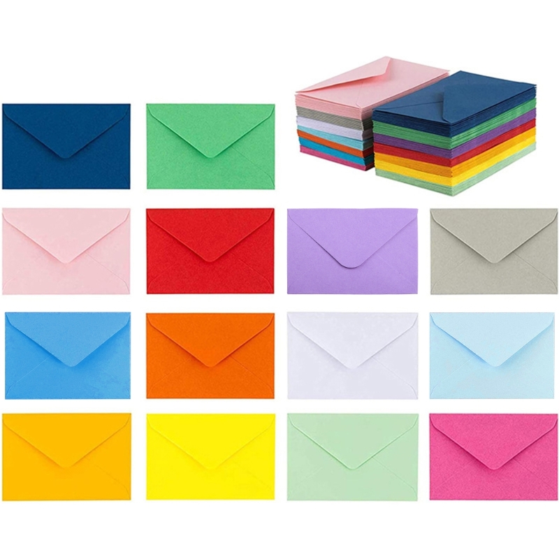 50 Mini Enveloppes 7.5x10cm - 10 Couleurs, Rabat V Doré - Pour Invitations, Cadeaux