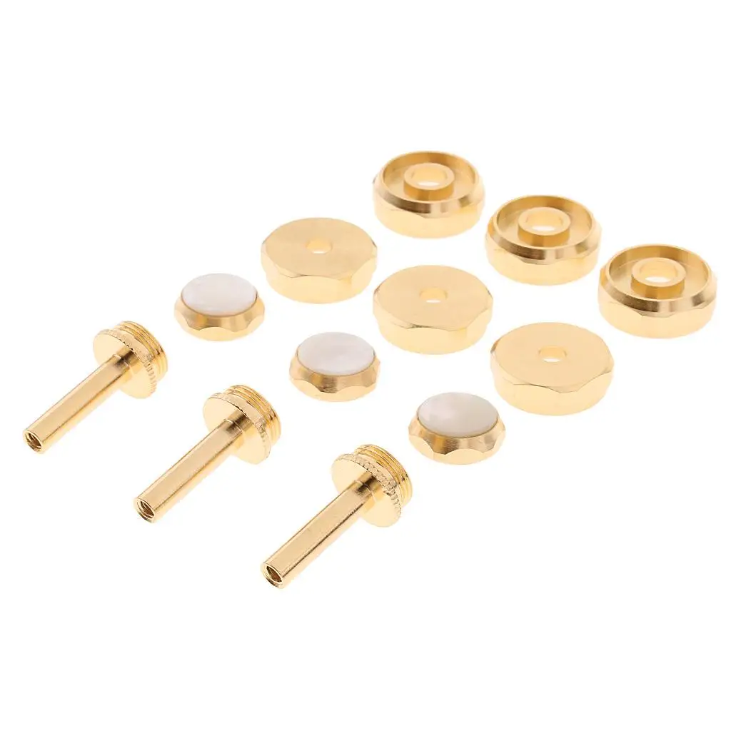 1 Pack Trumpet Finger Buttons Shell Inlay Connecting Rods Valve  Cover, Golden
