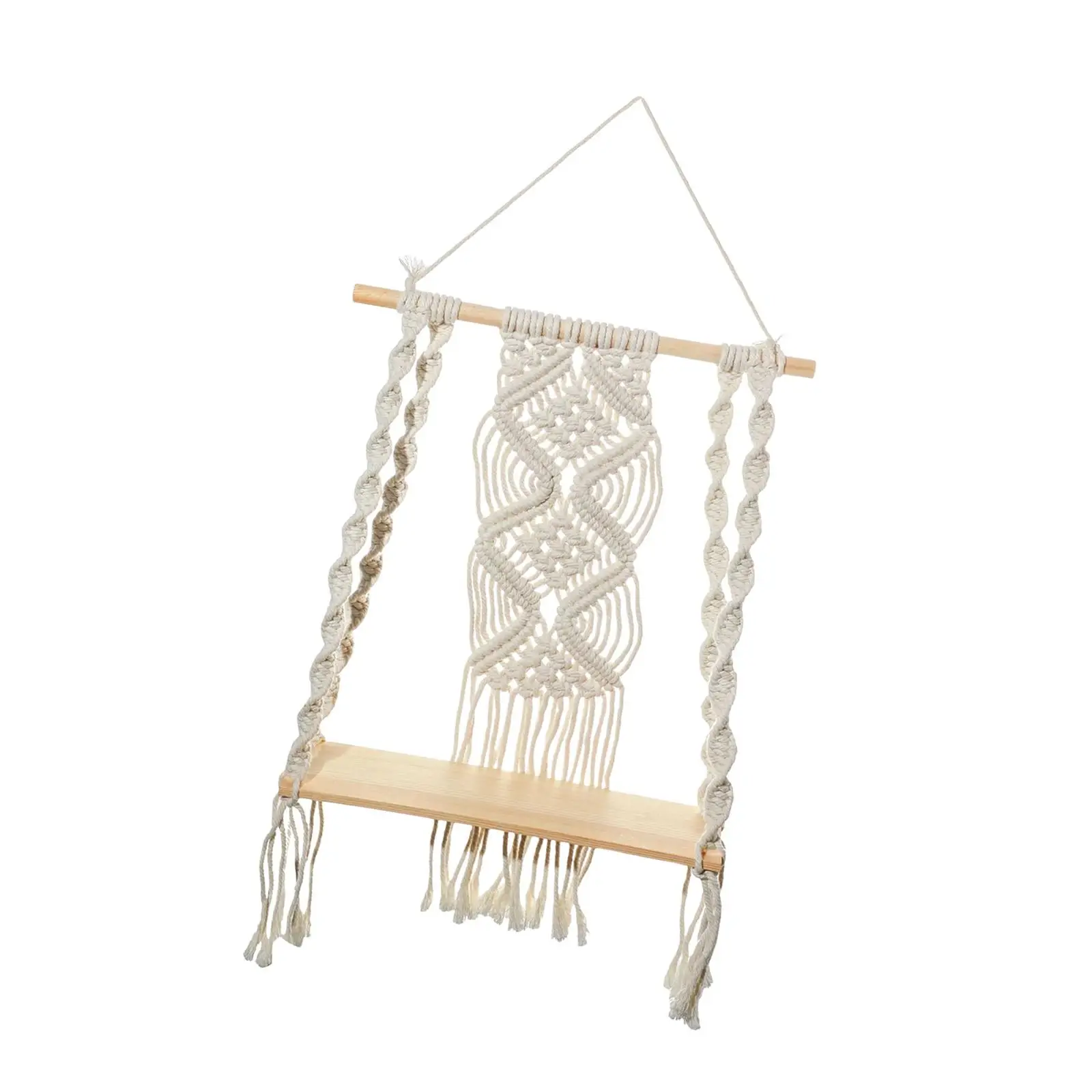 Macrame Wall Hanging Shelf Rack Single Tier Decorative Shelving for Living Room,