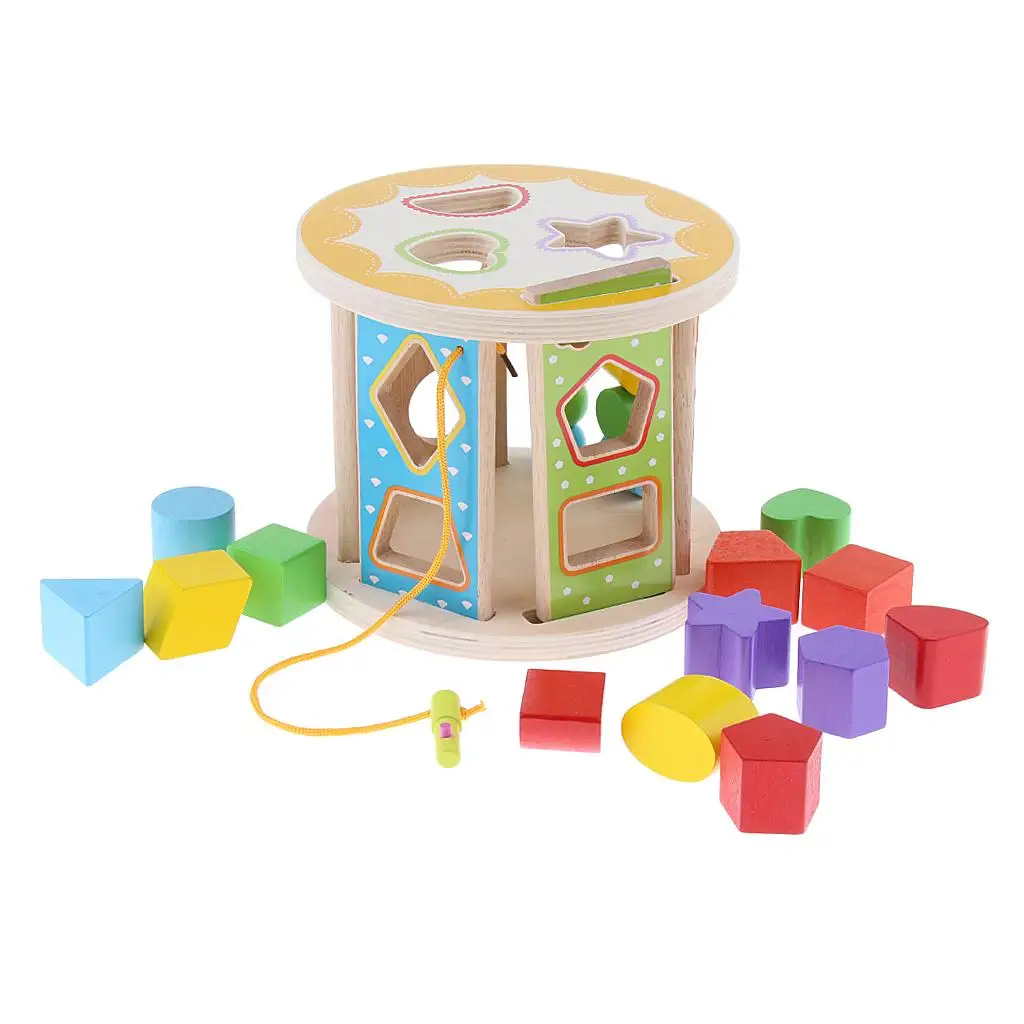 Kids Wooden Shape Sorter Cylinder Shaped Blocks Early Educational Toy Gift