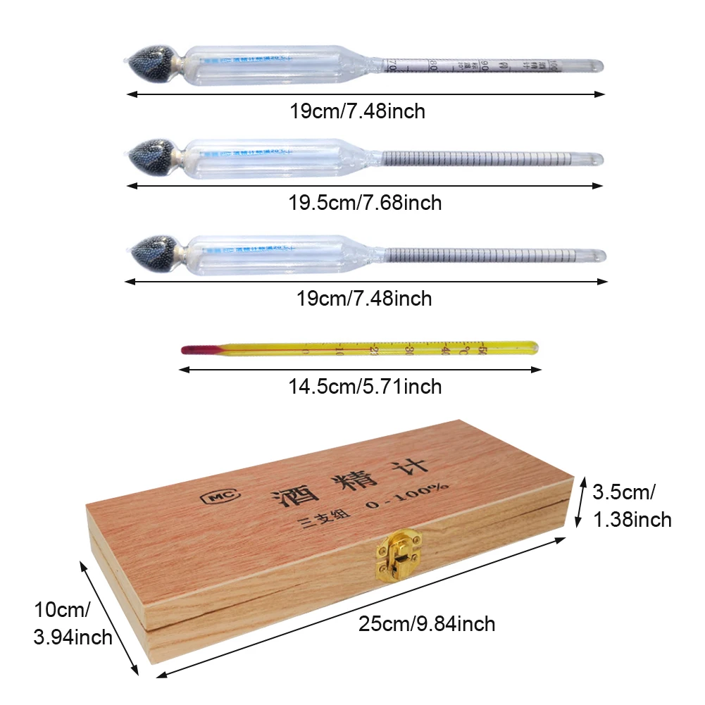 Measuring Tool Accurate Alcohol Hydrometer Set Wine Beer 100ml Cylinder  Whiskey With Wooden Box Tester Spirit