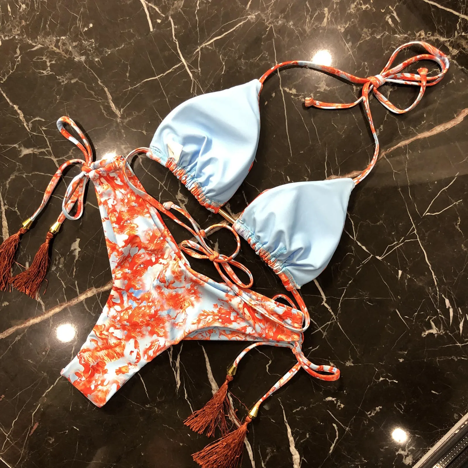 2022 Sexy Women Bikini Sets Swimsuit Lace Up Two Pieces Brazilian Bathing Swimwear Summer Print Beach Beachweart Suit For Femme pink bikini set