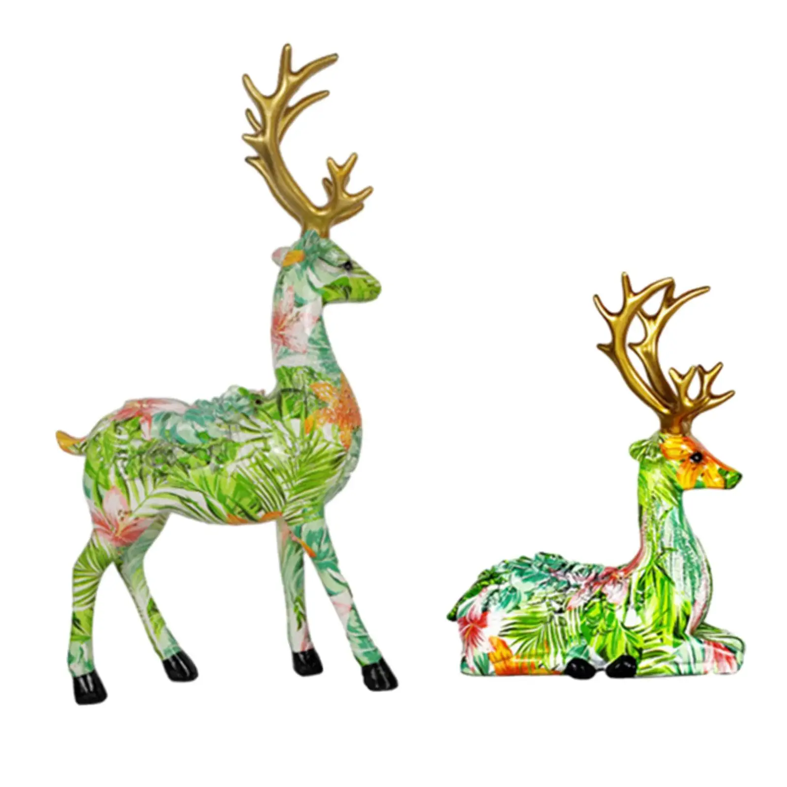 2x Reindeer Statues Elk Couple Sculptures Lifelike Resin Crafts Ornaments Deer Figurines for Bedroom Party Cabinet Gift Decor