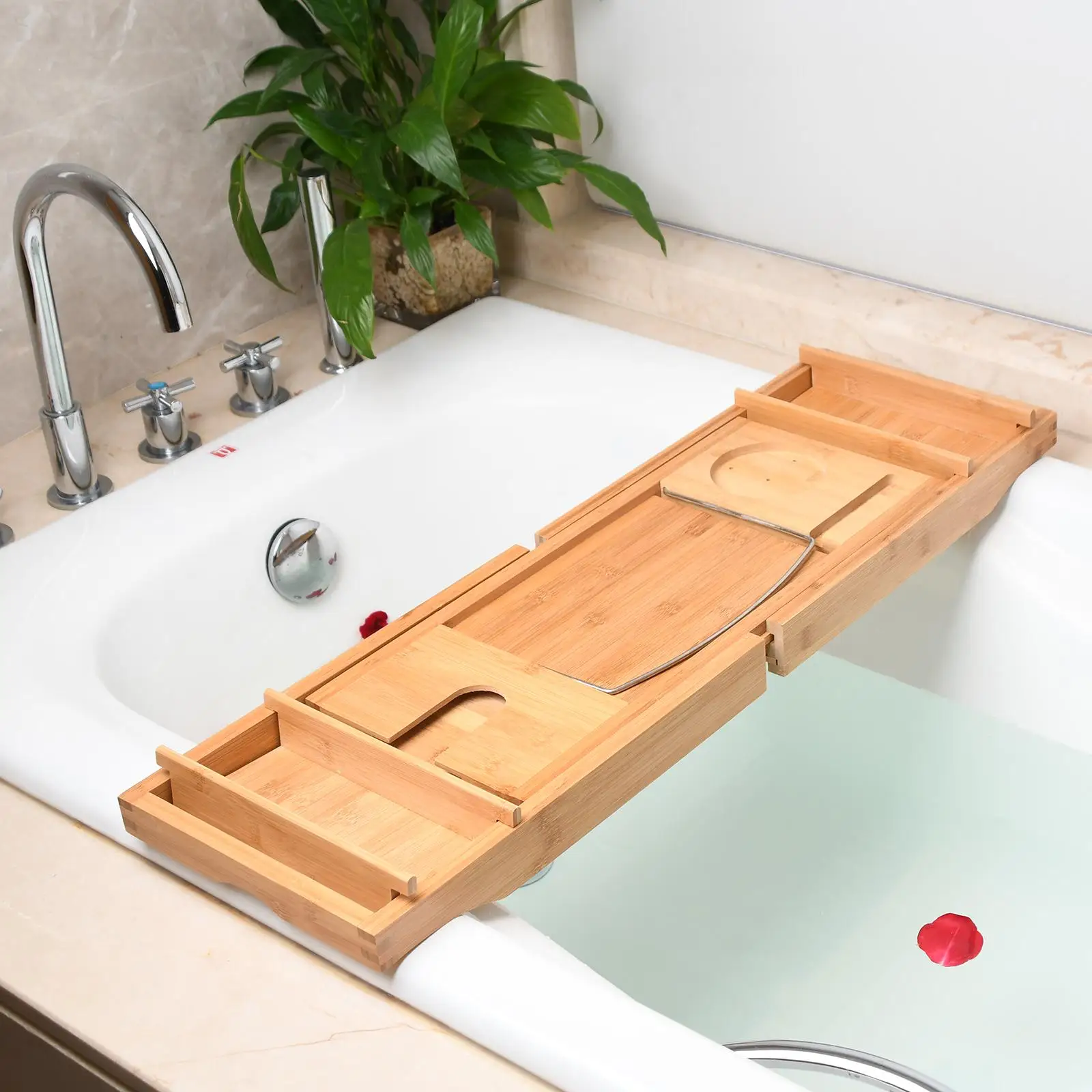 Adjustable Bath Tub Tray 29.53-42.91inch Wine Tablet Holder Shower Rack Bath Organizer Rack