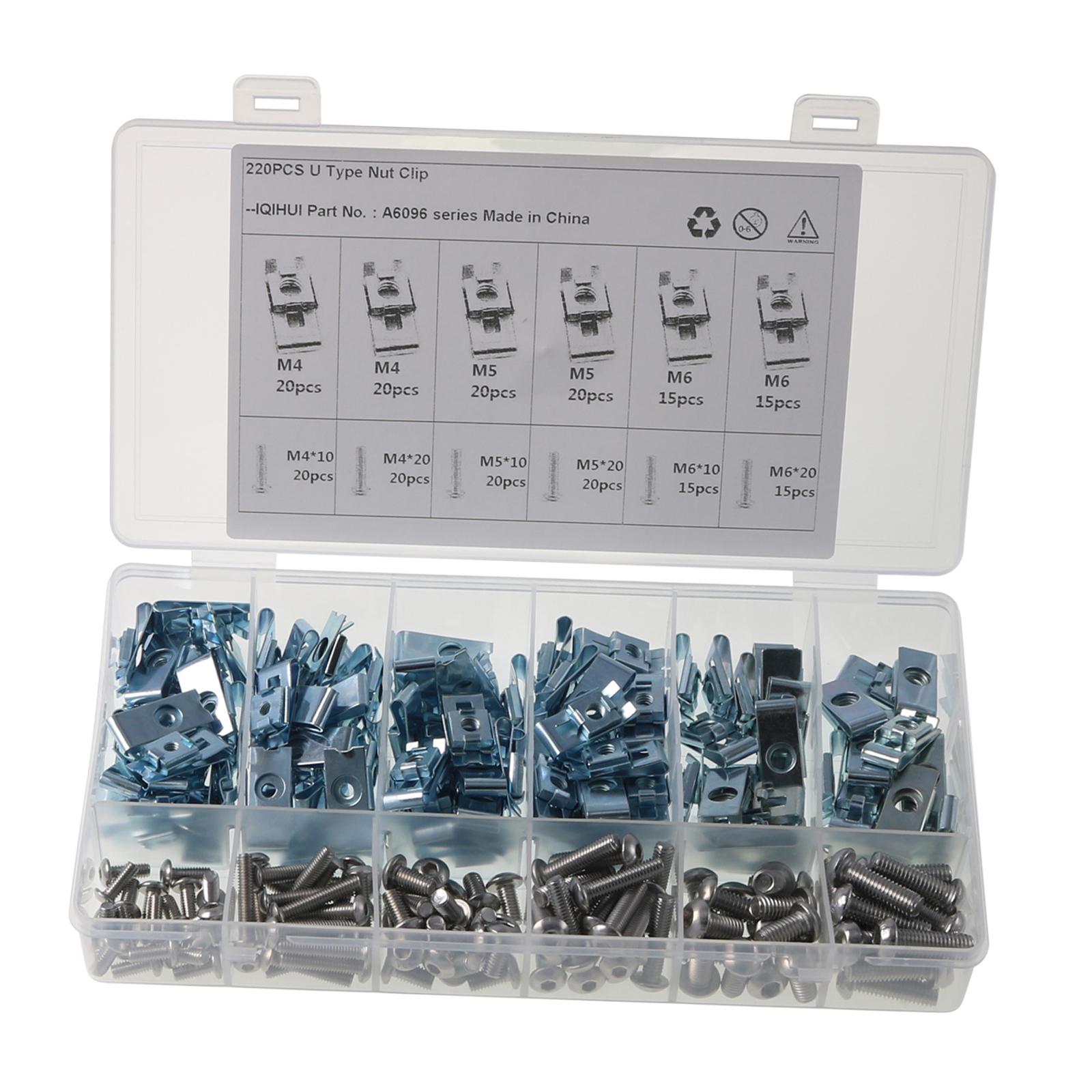 220 Pieces U Shaped Clip Nuts Screws Assortment Kit for Car Door Panel