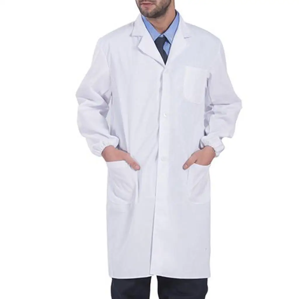 Men Unisex Scrubs White Lab Coat Uniform Doctor`s Coat Food Coat Long Sleeve